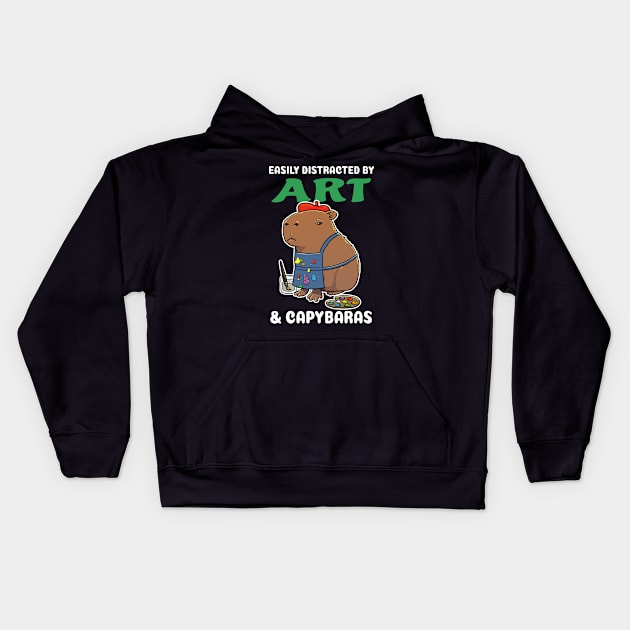 Easily Distracted by Art and Capybaras Cartoon Kids Hoodie by capydays